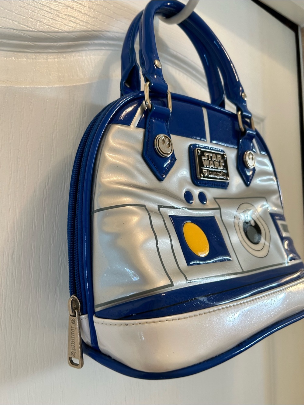 Loungefly Star Wars R2-D2 Patent Blue, White & Silver Dome Satchel - Picture 2 of 6